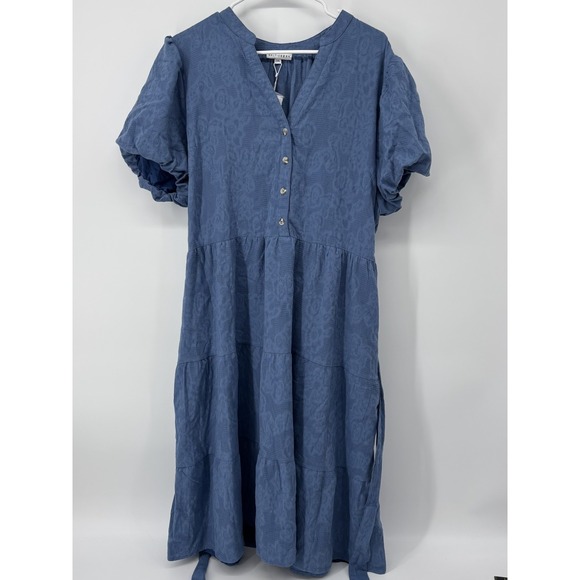 Baltic Born Dresses & Skirts - Baltic Born Camille Midi Dress Blue‎ Tiered Puff Sleeve Women's 2XL Lined Floral